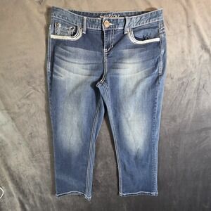 Maurices Blue Denim Capri Jeans Size 7/8 Stretch Embellished Pockets